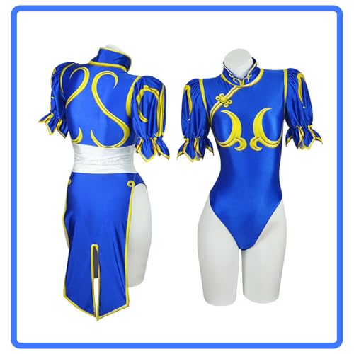 Ladies'Anime Character Costumes, Blue Cheongsam Dress, Halloween Costume Warrior Jumpsuit