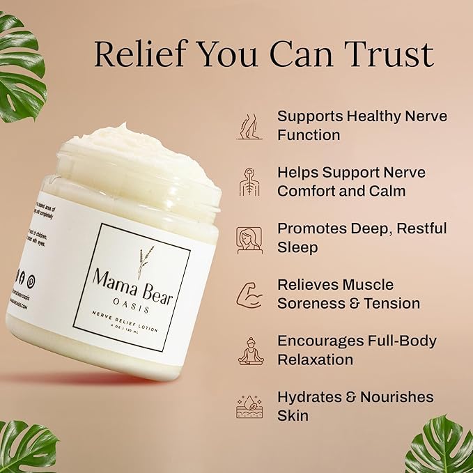 Mama Bear Oasis Lotion - Neuropathy Nerve Therapy & Relief Cream - Maximum Strength Relief Cream for Foot, Hands, Legs, Toes Includes Magnesium, Arnica, Vitamin B6, Aloe Vera, MSM (Pack of 2)