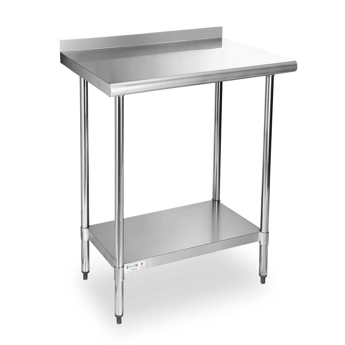 STABLEINK NSF Stainless Steel Table, 24 x 30 Inches Metal Prep & Work Table with Backsplash, Adjustable Undershelf and Table Foot, for Commercial Kitchen, Restaurant, Laundry Room and Garage