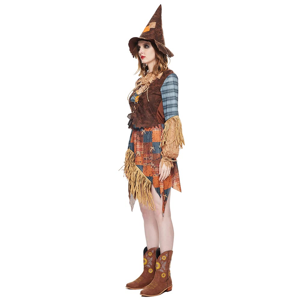 EraSpooky Women Wicked Scarecrow Costume Adult Halloween Straw Dress Kit
