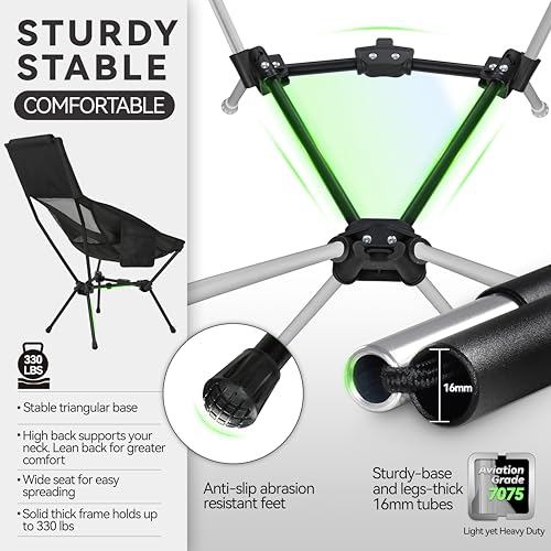 MARCHWAY Lightweight Folding High Back Camping Chair with Head Support, Stable Portable Compact for Outdoor Camp, Travel, ...