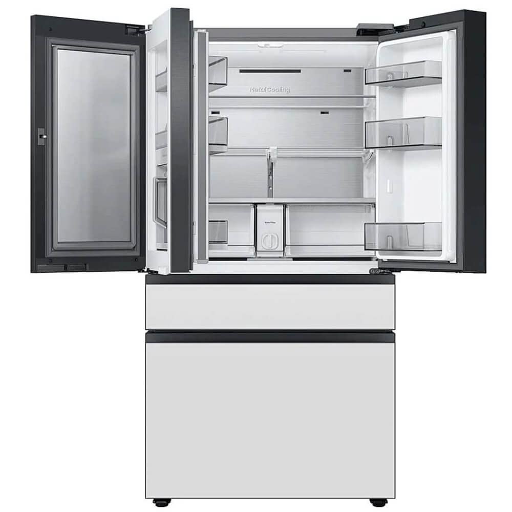 Samsung 29 Cu. Ft. Bespoke 4-Door French Door Refrigerator with Beverage Center, White Glass, RF29BB860012AA