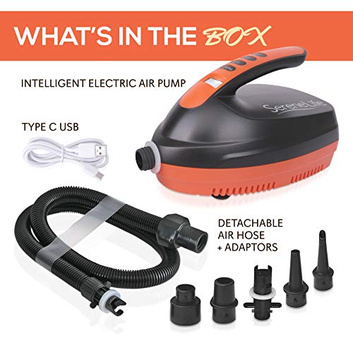 SereneLife Digital Electric Air Pump Compressor - 110W Rechargeable Quick Air Inflator w/ LCD, 0-16 Adjustable PSI, For In...