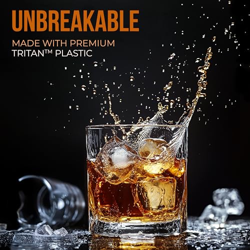 Bravario Unbreakable Tritan Plastic Whiskey Glasses | Shatterproof Double Rocks | Dishwasher-Safe | BPA-free | Perfect for...