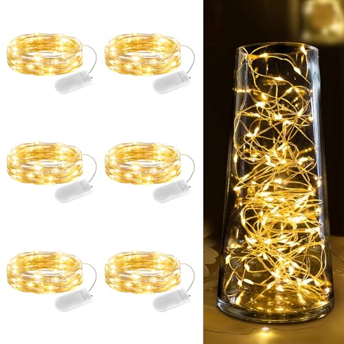 Minetom 6 Pack Fairy Lights Battery Operated String Lights - 7ft 20 LED Waterproof Silver Wire Firefly Lights Waterproof f...
