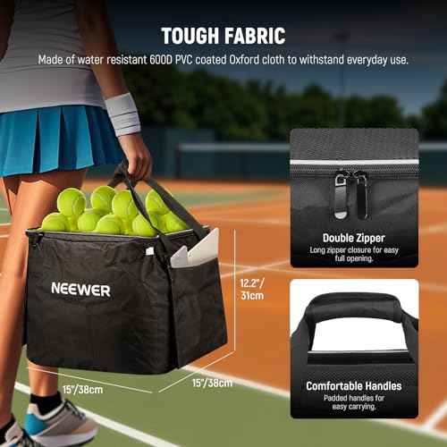 NEEWER Wheeled Ball Hopper Foldable Rolling Caddy Cart with Storage Bag, Three Accessory Side Pockets, Basket Holder for Up to 175 Tennis Balls or 120 Pickleballs, No Assembly Needed, TB02X