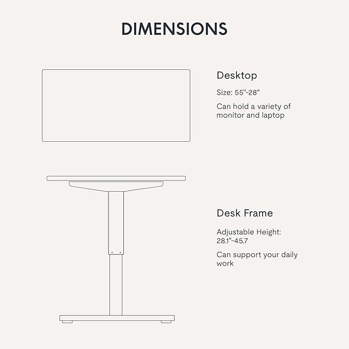 FLEXISPOT EN1 One-Piece 55 x 28 Inches Electric Stand Up Desk Workstation Home Office Computer Standing Table Height Adjustable Desk (White Frame + Rustic Top, 2 Packages)