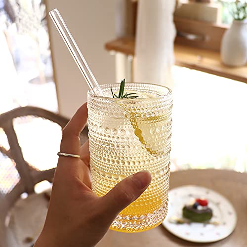 ZOOFOX Set of 6 Vintage Drinking Glasses, 13 oz Clear Hobnail Glasses Tumbler, Embossed Design Glassware for Beverages, Wa...