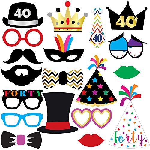 40th Birthday Photo Booth Party Props - 40 Pieces - Funny 40th Birthday Party Supplies, Decorations and Favors