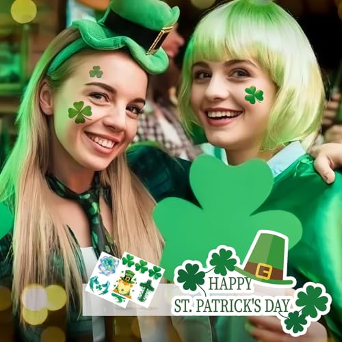 St. Patrick's Day Glitter Shamrock Temporary Tattoos & Face Stickers, St Patricks Day Decorations Accessories Waterproof S...