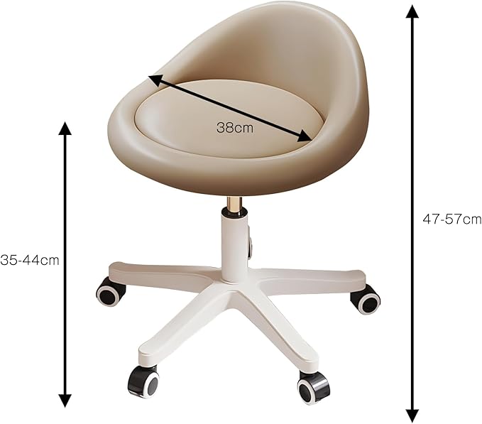 Walktory Round Rolling Stool with PU Leather Low Backrest, Hydraulic Height-Adjustable Swivel Chair for Spa, Salon, Tattoo, Massage, or Medical Office