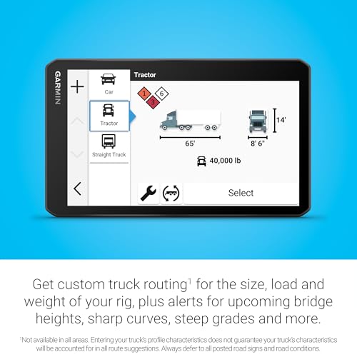 Garmin dezl OTR720, Large 7' GPS Navigator, Custom Truck Routing, Satellite Imagery, Wind Speed, Community-Shared Loading ...