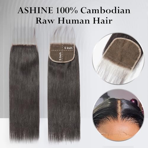 ASHINE 5x5 HD Lace Closure Body Wave Straight Human Hair 5x5 Real HD Lace Closure Invisible Bleached Knots Pre Plucked with Baby Hair Natural Hairline 20 Inch