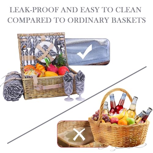 Neti Neti Wicker Picnic Basket for 4 with Insulated Cooler & Waterproof Blanket – Large Willow Picnic Hamper for Outdoor, ...
