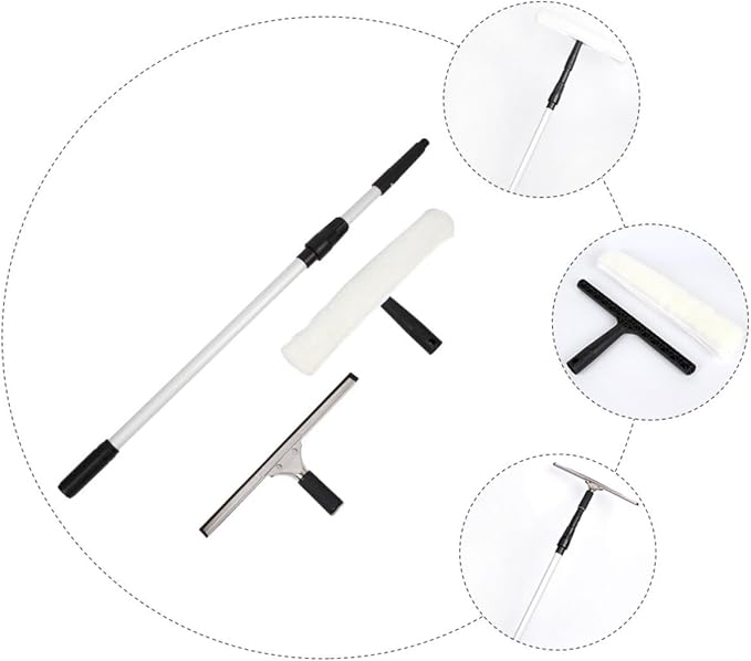 VALICLUD Professional Telescopic Handle Window Squeegee with Water Applicator for Glass Cleaning Extendable Stainless Steel Rod Ergonomic Grip Rubber Blade for Windows Mirrors Tiles