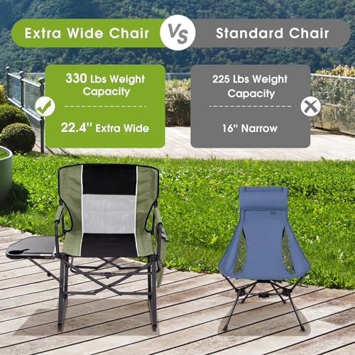 YOUGYM Wide Folding Director Chair with Table, Outdoor Camping Chair for Adults with Cup Holder Load 330 Lbs, Portable Lig...
