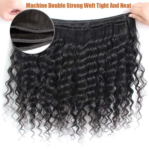 Deep Wave Bundles Human Hair 3 Bundles 12A Brazilian Virgin Human Hair Deep Curly Wave Extensions 100% Unprocessed Human Hair Weave Bundles Natural Black Color 14-18 Inch