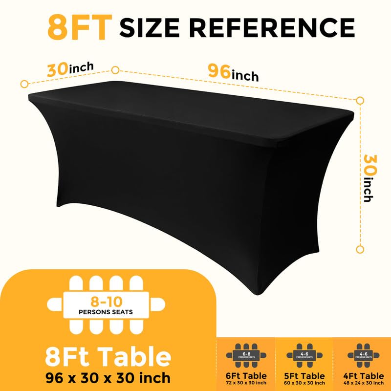 Lemict 1 Pack 8FT Rectangular Spandex Tablecloth,Wrinkle Resistant Fitted Cover for 96x30 inch Banquet Table Cloth, Washab...