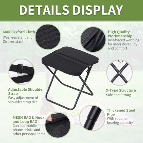 FAMJOALE Foldable Camping Stool, Portable Collapsible Chair for Adults, Folding Telescopic Stool with Carry Bag, Outdoor U...