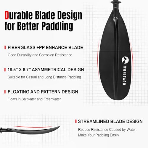 WONITAGO Kayak Paddle Premium Carbon Fiber Paddle with Reinforced PP + Fiberglass Blade, Floating Adjustable Kayaking Oar...