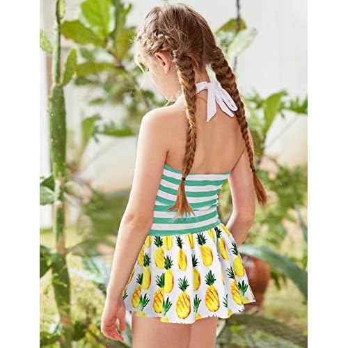 Arshiner Girls One Piece Swimsuits Print Bow Decor Adjustable Straps Beach Surf Bathing Suit