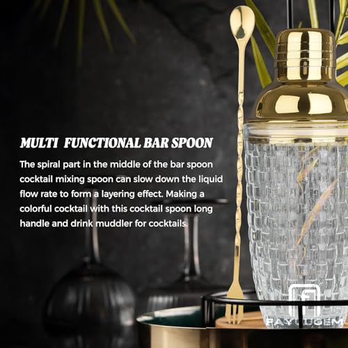 FayuuGem Gold Cocktail Shaker Set - 13oz Glass Mixing Kit with Secure Seal Lid & 4 Bar Tools, Home Bartender Essentials fo...