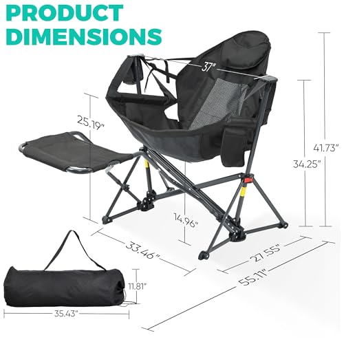 Ainfox Hammock Camping Chair with Footrest, Foldable Portable Rocking Chairs for Adults Outside Swinging Camp with Cup Hol...