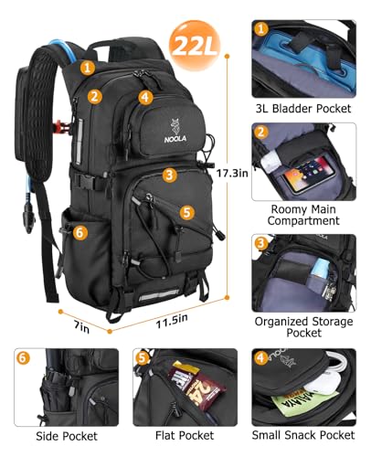 NOOLA Hydration Backpack with 3L Water Bladder - 22L Water Backpack for Hiking, Cycling, Running, Biking - Lightweight Hik...