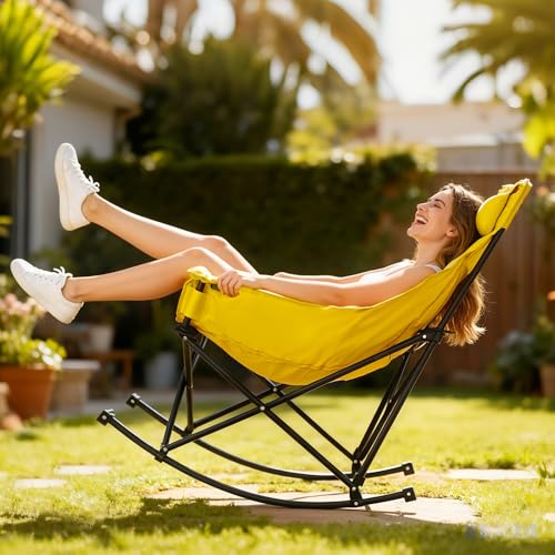 Hizypaixin Oversized Rocking Camping Chair for Adults with Headrest, Portable Rocking Chair with Cup Holder, Side Pocket &...
