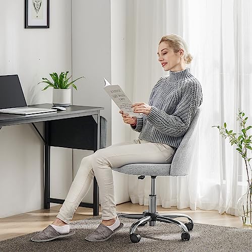Sweetcrispy Armless Vanity Chair, Cute Comfy Home Office Desk Chair with Wheels, Modern Upholstered Task Computer Seat for...