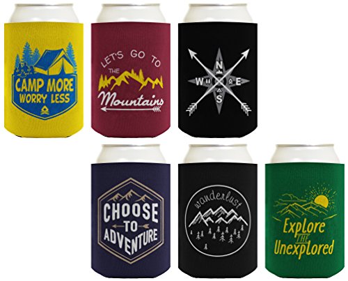 Camping Gifts Outdoorsman Wanderlust Adventurer Bundle Hiking Gifts Geocache Gifts 6 Pack Can Coolie Drink Coolers Coolies...