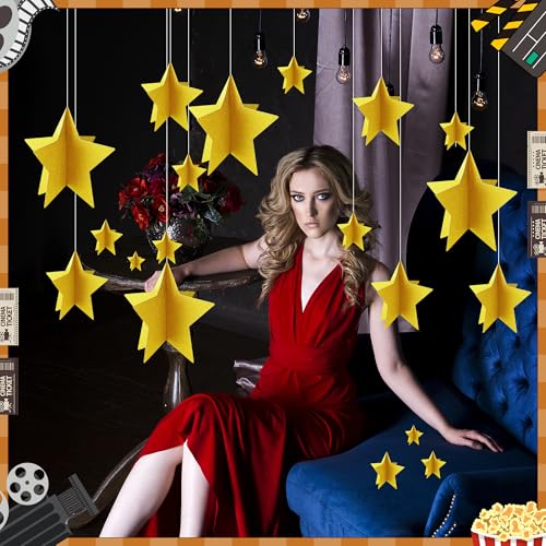 70 Pcs Star Centerpieces for Movie Night Party Decorations 3D 2025 Graduation Table Decor 3 Sizes 8" 5" 3" Red Carpet Film...