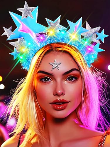 JEAIRTS Light Up Star Headband Glow Halo Celestial Headpiece Led Goddess Costume Hair Accessories for Women