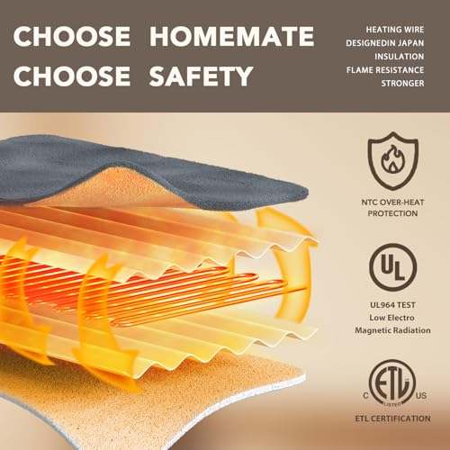 Homemate Electric Heated Blanket Twin - 62"x84" Heating Bed Blankets Throw with 10 Heating Levels 8 Hours Auto Off Fast He...