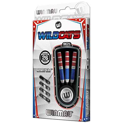 WINMAU Wildcats 90% Tungsten Darts Set with Flights and Stems (Shafts) - Prism Technology - Match Weighed