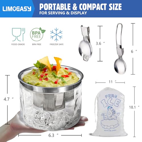 LIMOEASY Chilled Dip Bowl (4 Pack), 25oz Ice Serving Bowl with Lid for Parties, Cold Serving Dish for Hummus, Salsa, Guaca...