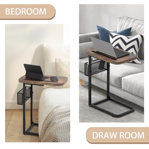Fashion TV Tray Table with Large Tabletop, Adjustable Sofa Table with Storage Baskets, Strong Metal Frame, Tv Dinner Tray ...