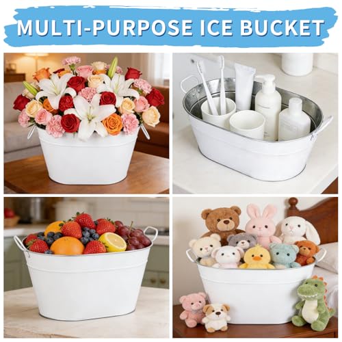 1 Pack Galvanized Beverage Tub, 3 Gallon Ice Buckets Metal Drink Buckets with Handles for Champagne Cocktails Wine Beer fo...