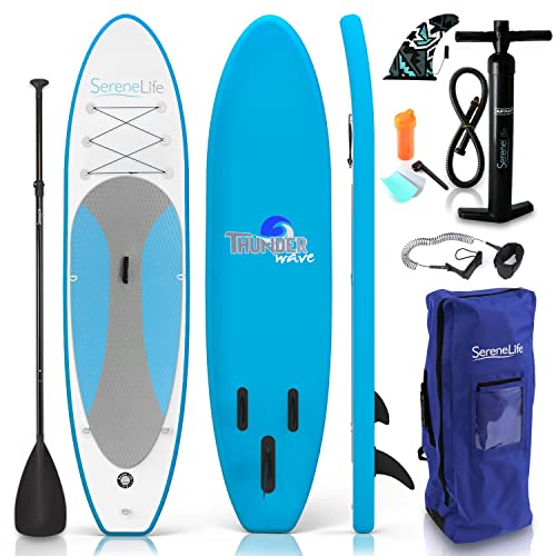 SereneLife Inflatable Stand Up Paddle Board (6 Inches Thick) with Premium SUP Accessories & Carry Bag | Wide Stance, Botto...