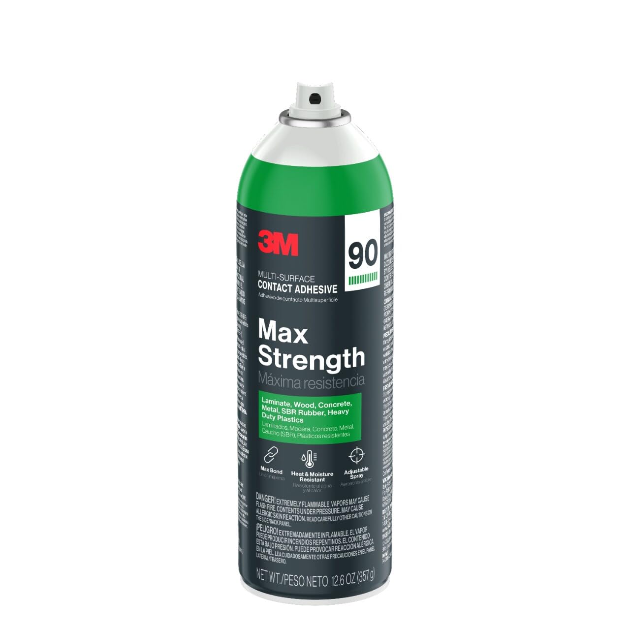 3M Max Strength 90 Multi-Surface Contact Adhesive, 12.6 oz., Low VOC, Max Bond, Heat & Water Resistant, Adjstable Spray for Metal, Wood, Plastics, Laminates, and Concrete (99-NAT)