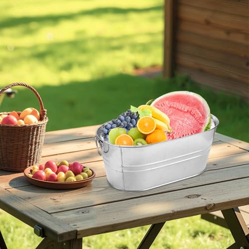 MIVIDE 2 Pack 3.3 Gallon Galvanized Tub Ice Bucket Metal Champagne Drink Bucket with Handles Galvanized Ice Buckets for Pa...