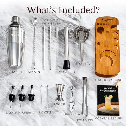 KITESSENSU Cocktail Shaker Set Bartender Kit with Stand | Bar Set Drink Mixer Set with All Essential Accessory Tools: Mart...