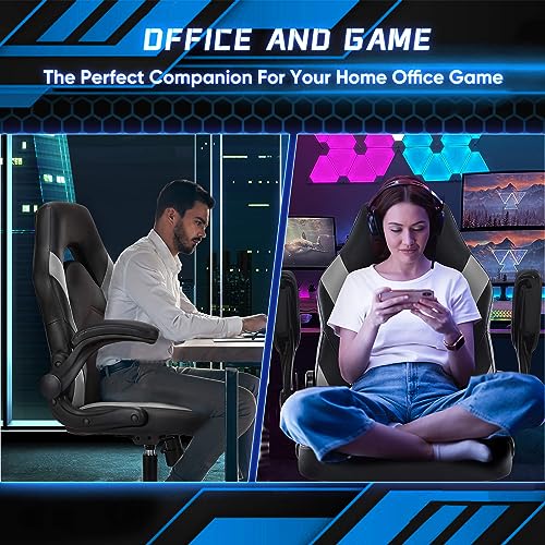 NEWBULIG Computer Gaming Desk Chair - Big Tall Ergonomic Lumbar Support with Flip-up Armrest and 360° Swivel Wheels, PU Le...