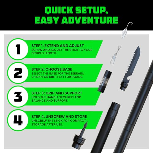 Rhino USA Tactical Hiking Stick with Integrated Survival Kit – Essential Camping Gear for Hiking & Trekking – Durable Tact...