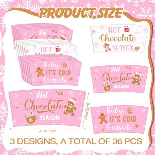 Jingmore 36 Pcs Hot Cocoa Bar Coffee Cup Sleeves Baby It's Cold Outside Coffee Holder Hot Chocolate Bar Disposable Brewed ...