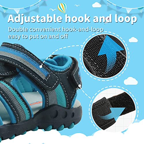 Apakowa Kids Boys Sandals Summer Outdoor Athletic Double Strap Closed-Toe Beach Sandals Sport (Toddler/Little Kid)