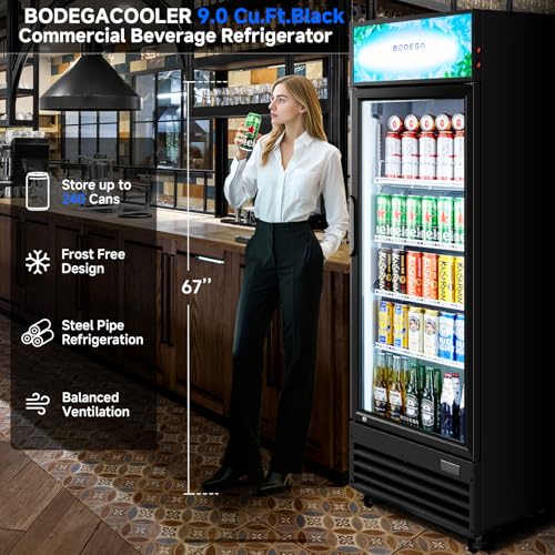 BODEGACOOLER Beverage Refrigerator and Cooler, Commercial Refrigerators with 4 shelves, Commercial Fridge with Soft LED Li...