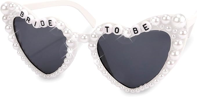 KICOSY Bride Sunglasses for Bachelorette White Heart Sunglasses Bride to Be Sunglasses Womens Bachelorette Sunglasses