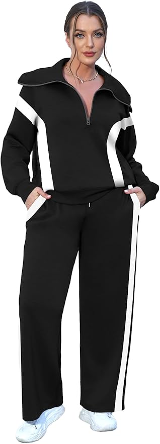 XIEERDUO Lounge Sets For Women 2025 Half Zip Sweatshirt And Wide Leg Sweatpant 2 Piece Outfits Sweatsuit Tracksuit