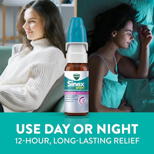 Vicks Sinex Severe Nasal Spray, Moisturizing Ultra Fine Mist with Aloe, Decongestant Medicine, Relief from Stuffy Nose Due...